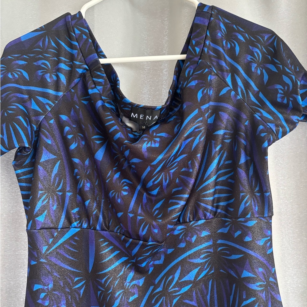 Elegant Blue Patterned Women's Dress